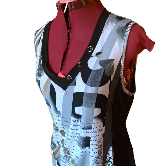 MARIE CLAIRE - Abstract Black and White Sleeveless Dress - XL - Picture 3 of 12